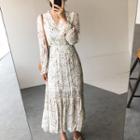 Wrap-front Floral Print Midi Dress One Size