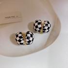 Check Drop Earring 1 Pair - Black & White & Gold - One Size