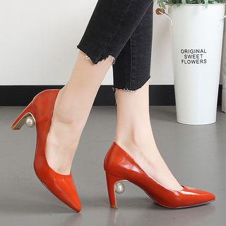 Faux Pearl Pointed Patent Pumps