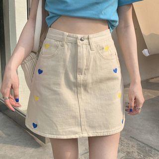 Heart Denim A-line Skirt