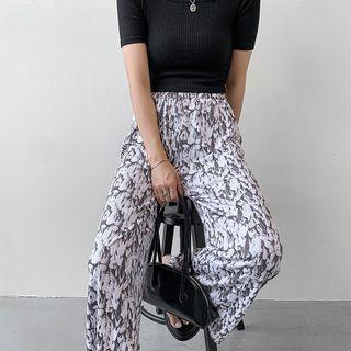 Printed Pleated Wide-leg Pants