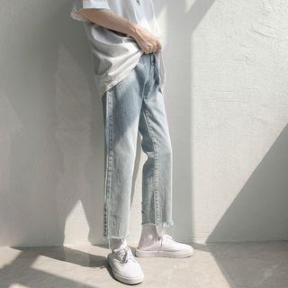 Straight-leg Fray Hem Jeans