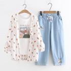 Printed Short-sleeve T-shirt / Hooded Zip Jacket / Cropped Jeans / Set
