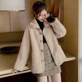 Fleece Jacket / Set: Plain Top + Plaid Mini Skirt