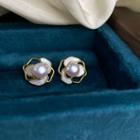 Flower Freshwater Pearl Alloy Earring 1 Pair - White & Gold - One Size