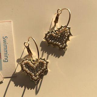Faux Pearl Heart / Fringed Bow Dangle Earring