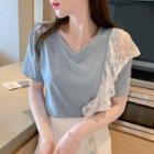 Asymmetrical Short-sleeve Lace Panel T-shirt