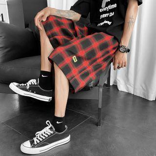 High-waist Applique Plaid Shorts