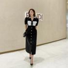 Flap-pocket Long Shirtdress