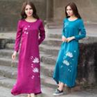 Long-sleeve Floral A-line Maxi Dress