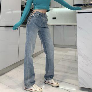 Lace Up Chain Jeans