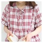 Tie-neck Plaid Empire Dress