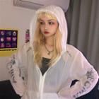 Lettering Sleeve Zipped Hooded Light Jacket White - One Size