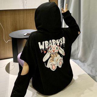 Rabbit Print Cutout Hoodie