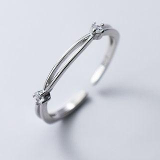 Layered Rhinestone Sterling Silver Open Ring 1 Pc - Silver - One Size
