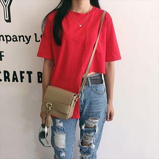 Plain Asymmetric Hem Short Sleeve T-shirt