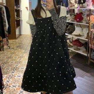 Long-sleeve Knit Top / Dotted A-line Pinafore Dress