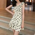 Cap-sleeve Dotted Ruffled Mini Dress