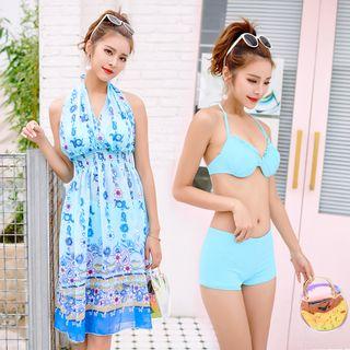 Set: Halter Swim Dress + Bikini Top + Bottom