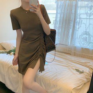 Drawstring Slit Mini A-line Dress