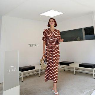 Wide-sleeve Polka-dot Long Dress