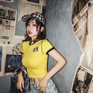 Cropped Contrast Trim Short-sleeve T-shirt