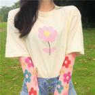Flower Printed Loose-fit Short-sleeve T-shirt / Long-sleeve Top