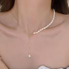 Faux Pearl Drop Necklace A3843 - White & Gold - One Size