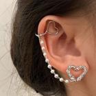 Heart Faux Pearl Chain Cuff Earring