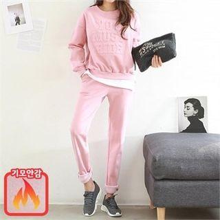 Set: Letter-embossed Layered-hem Pullover + Sweatpants
