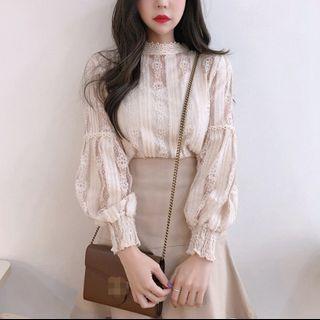 Bell-sleeve Lace Cut-out Top