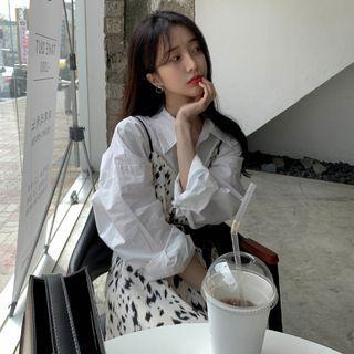 Printed Pinafore Dress / Long-sleeve Plain Shirt