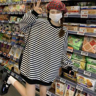 Striped Loose-fit Sweatshirt Black & White - One Size