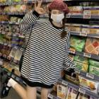 Striped Loose-fit Sweatshirt Black & White - One Size