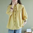 3/4-sleeve Dotted Stand Collar Blouse