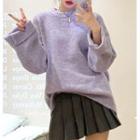 Long-sleeve Plain Knit Sweater Purple - One Size