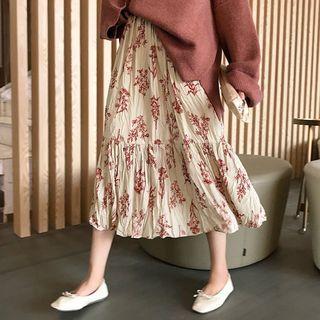 Midi Floral Ruched A-line Skirt