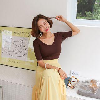 V-neck Scallop-sleeve Top