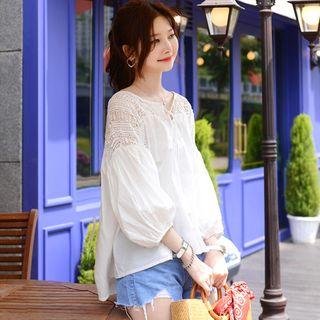 Crochet-trim Balloon-sleeve Top
