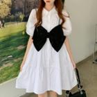 Puff-sleeve Tiered A-line Shirtdress / Bow-front Camisole Top