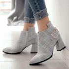 Chunky-heel Plaid Belted Ankle Boots