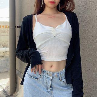 Set: Twist Cropped Camisole Top + Cardigan