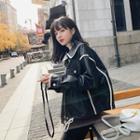 Two-tone Faux Leather Zip Jacket