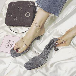 Transparent Band Glitter Kitten Heel Slide Sandals