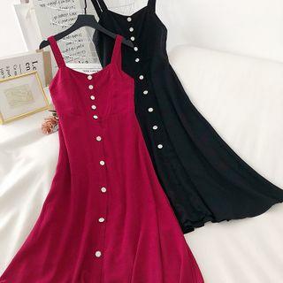Single-breasted Sleeveless A-line Dress