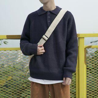 Polo Collared Plain Sweater