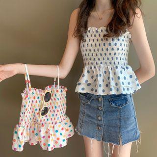 Dotted Ruffle-hem Cropped Camisole Top