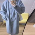 Double-breasted Long Coat Blue - One Size