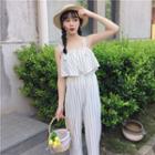 Pinstriped Strappy Jumpsuit