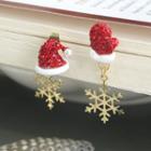 Xmas Earring Stud Earring - Red & Gold - One Size